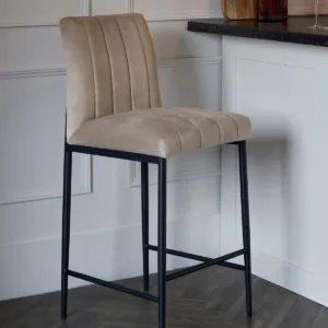 Kendra Black Metal Bar Stool Champagne Plush Velvet