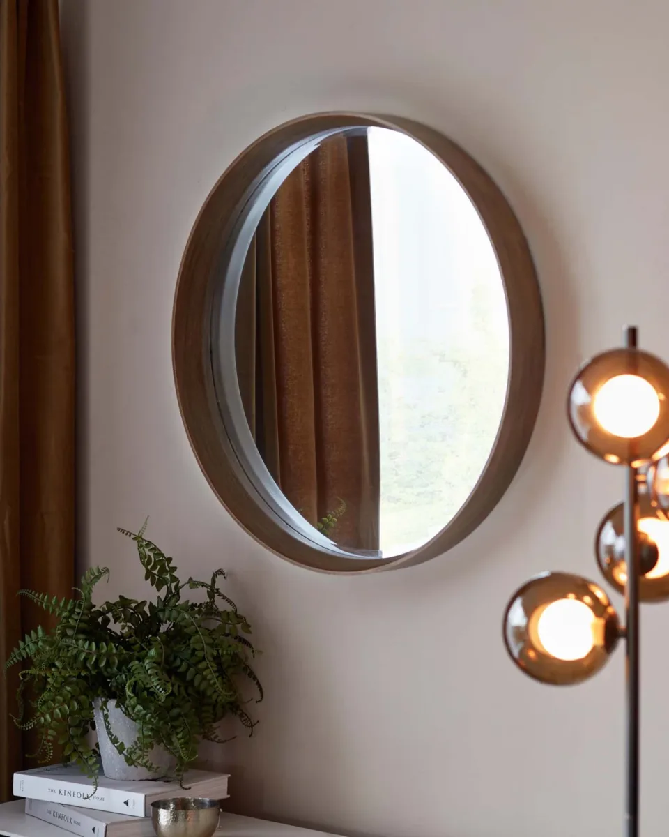 Kendrick Small Round Wall Mirror Walnut