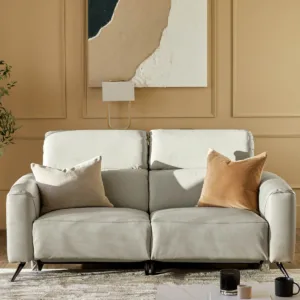 Kenzie Natural Grey Leather Recliner 2 Seater Sofa