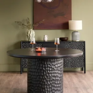 Knox black wood 6 seater round dining table