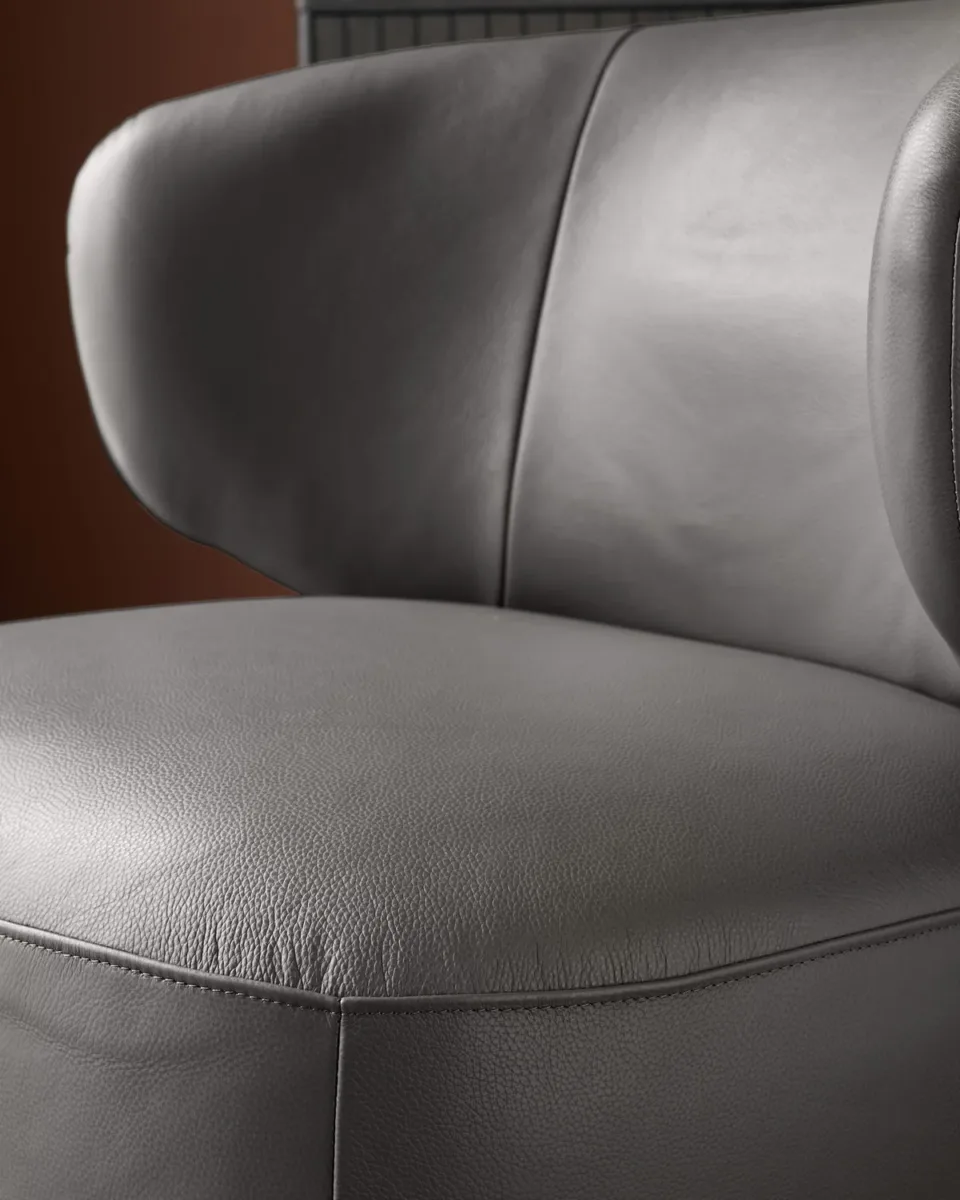 Landon dark grey leather swivel accent chair - Image 4