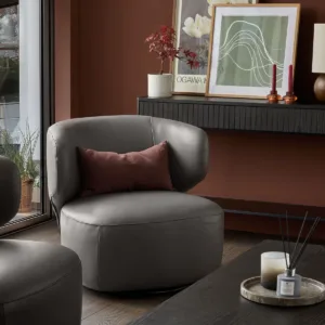 Landon dark grey leather swivel accent chair