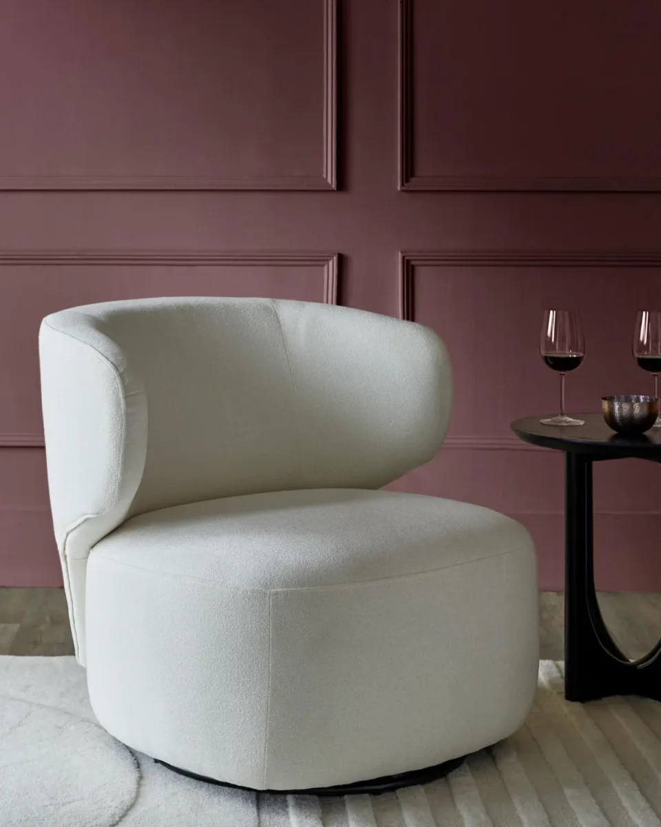 Landon ivory boucle swivel accent chair