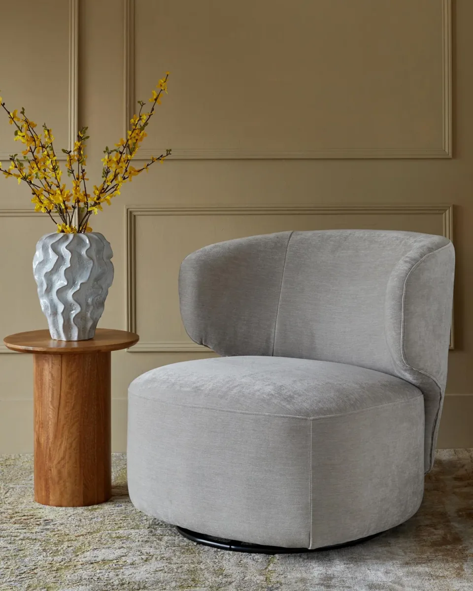 Landon light grey fabric swivel accent chair