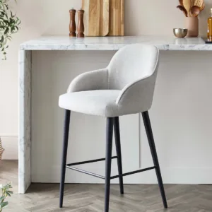 Lani Light Grey Boucle and Black Metal Bar Stool