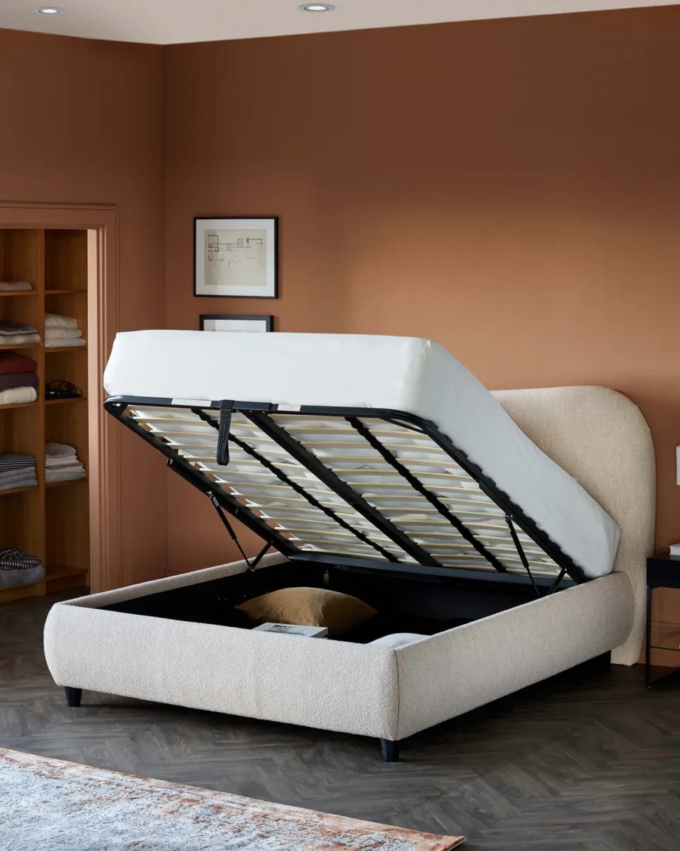 Lani ivory boucle double ottoman storage bed - Image 2