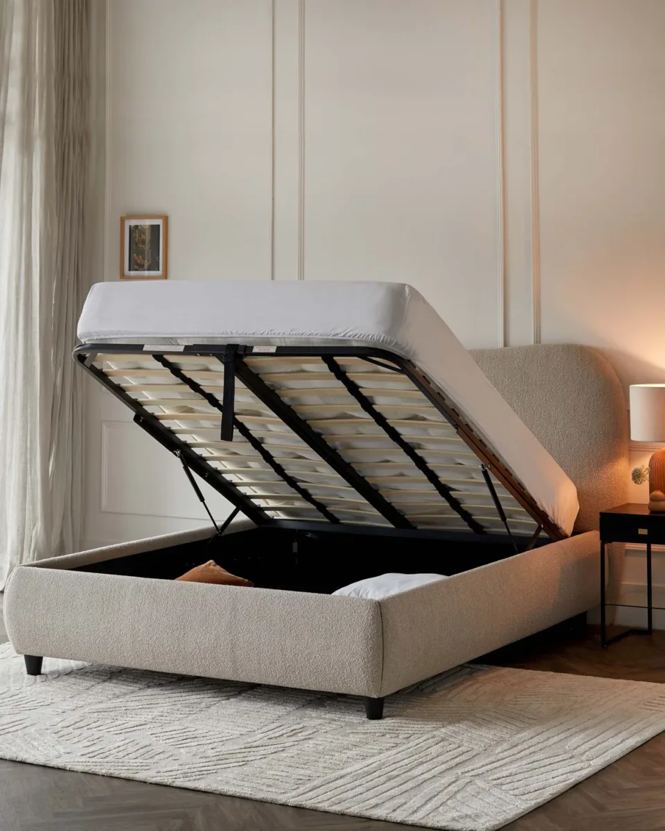 Lani Soft Natural Boucle Double Ottoman Storage Bed - Image 2