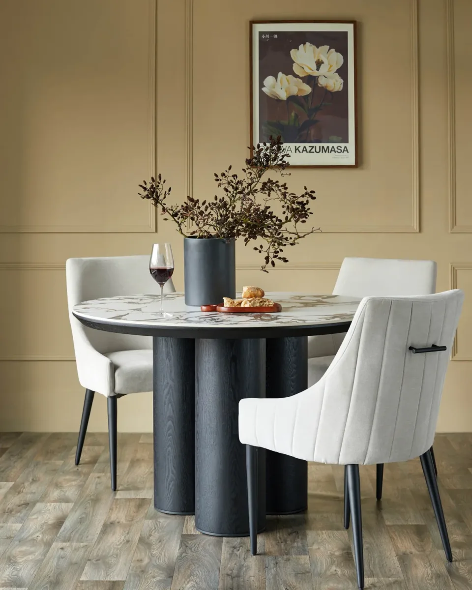 Lena white calacatta ceramic 4 seater dining table - Image 3