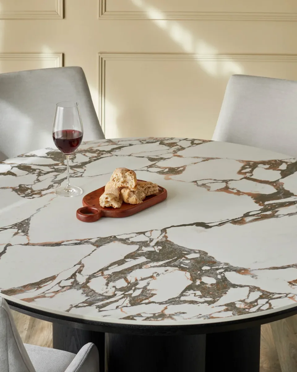 Lena white calacatta ceramic 4 seater dining table - Image 2
