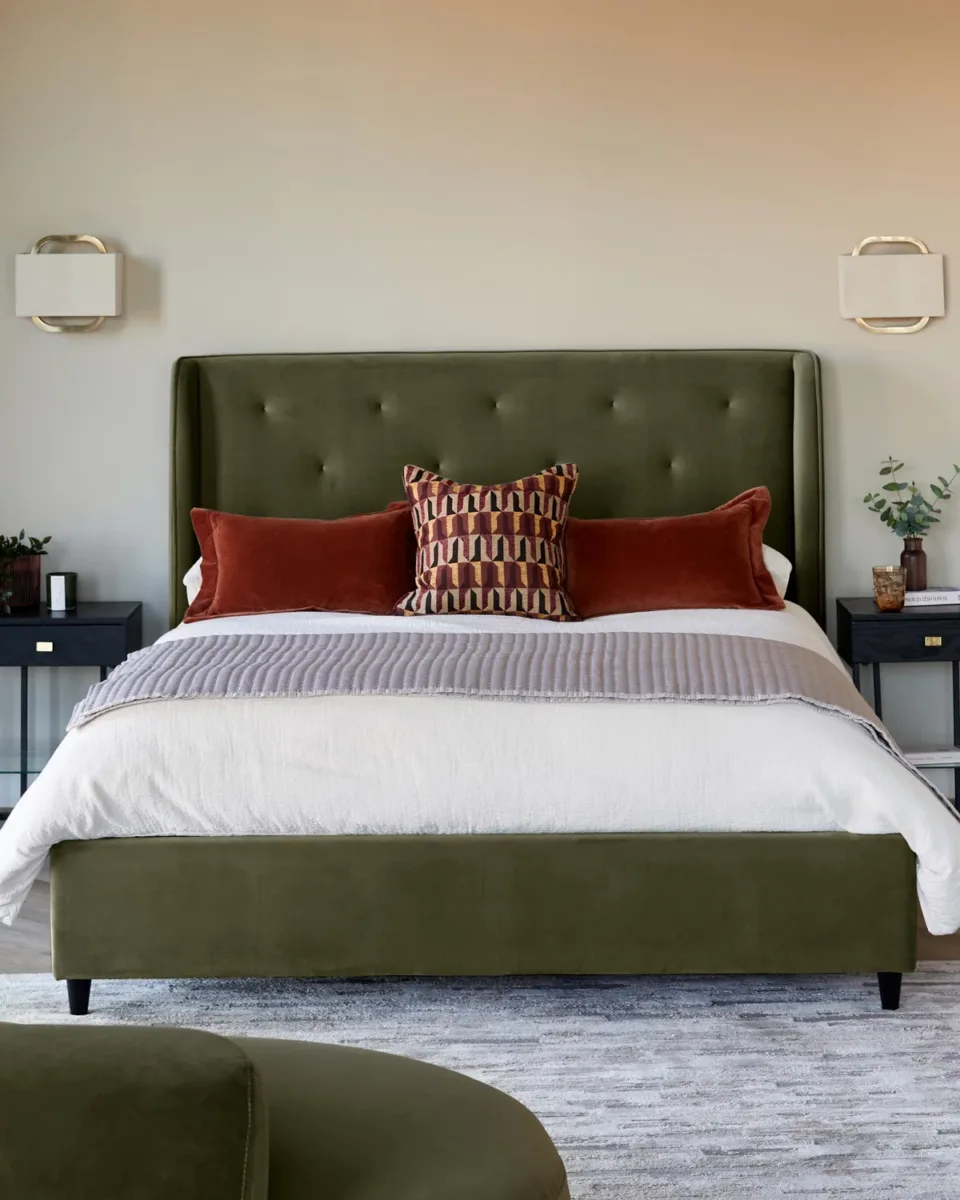 Lenora olive green velvet super king size ottoman storage bed - Image 2