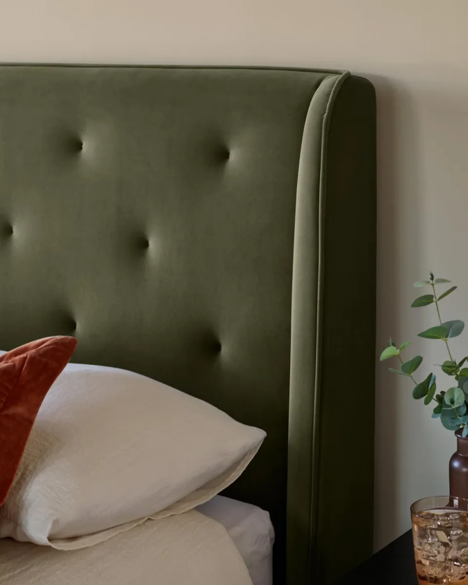 Lenora olive green velvet super king size ottoman storage bed - Image 3