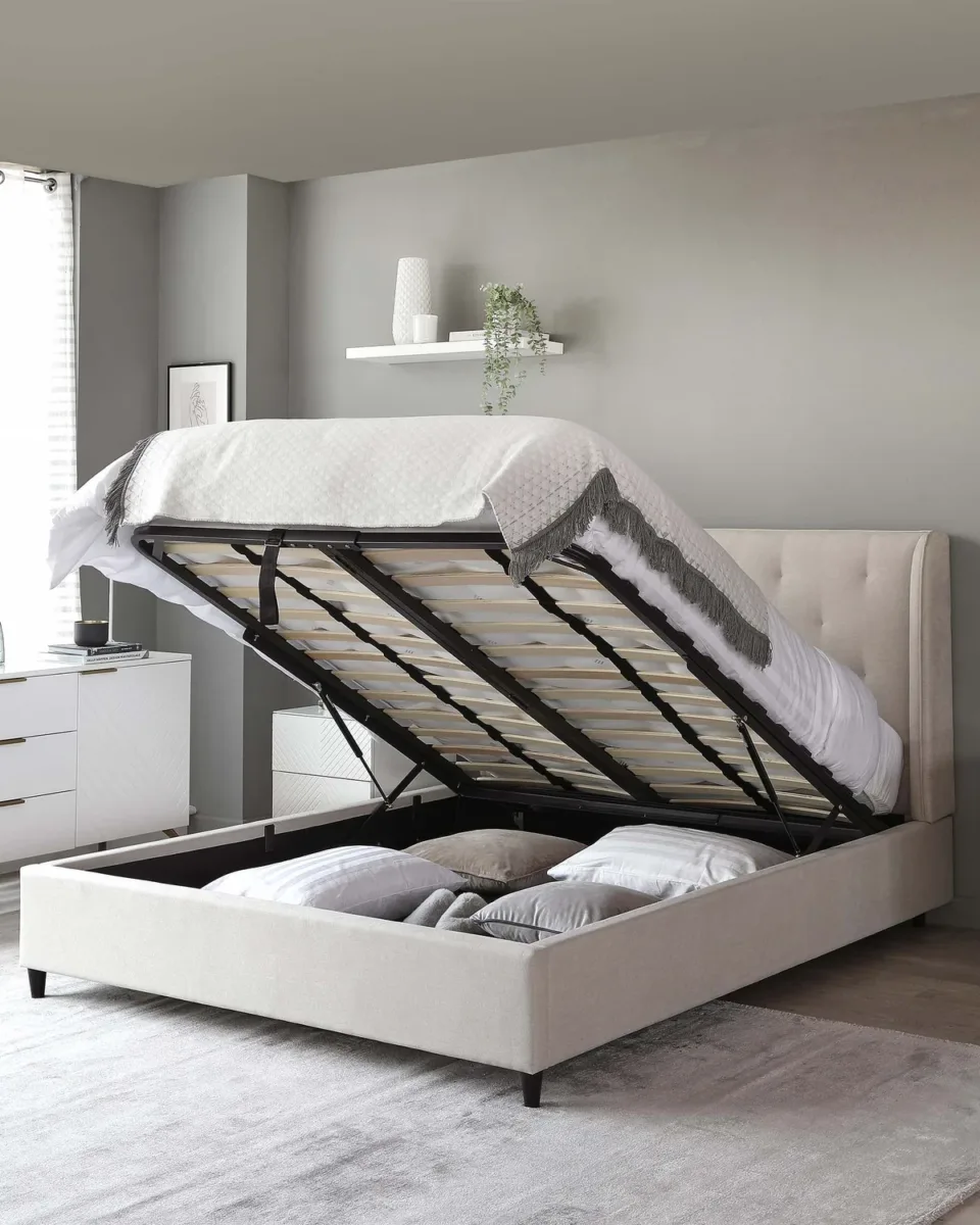 Lenora Cream Fabric Double Ottoman Storage Bed - Image 2