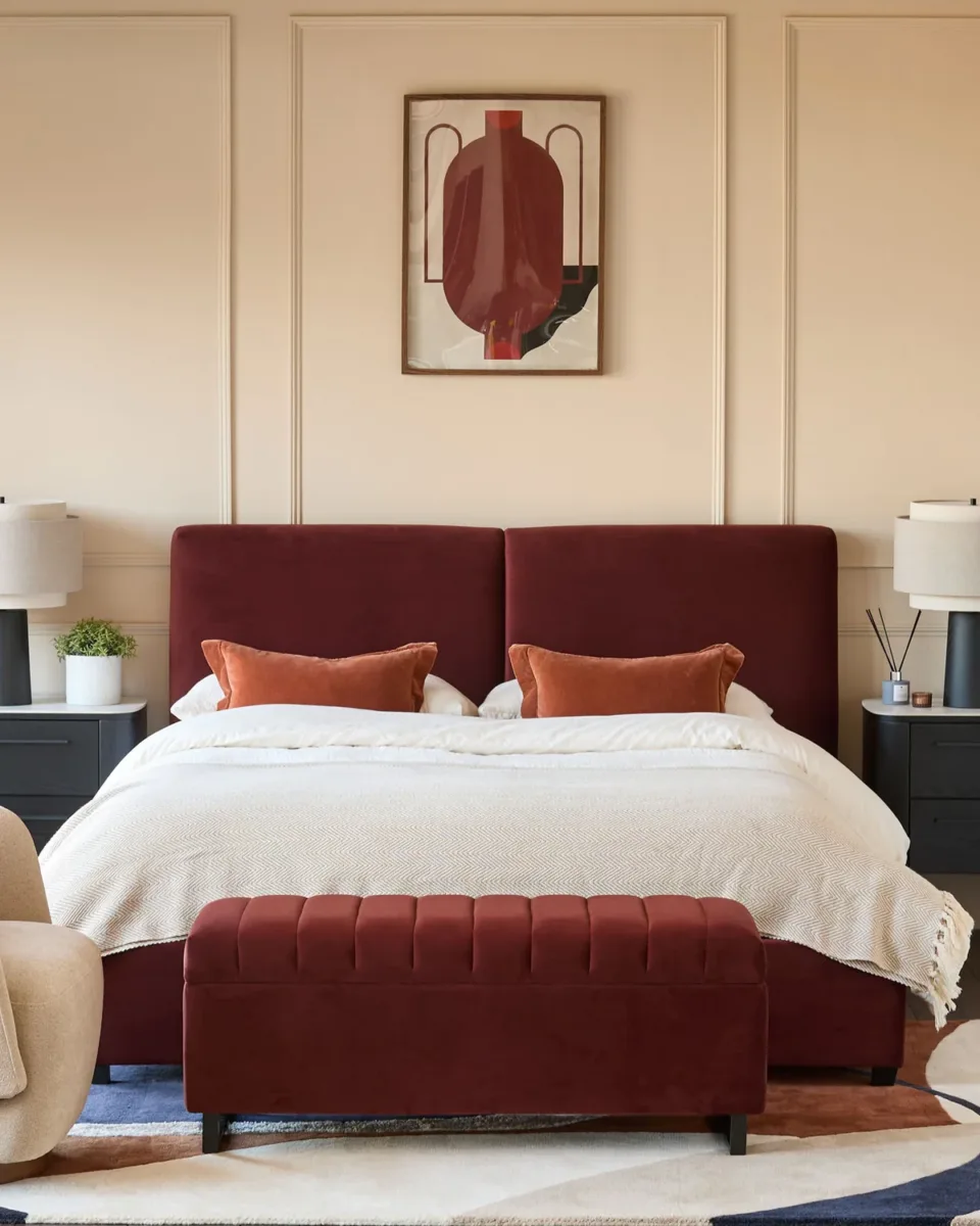 Leona toffee red velvet king ottoman storage bed - Image 2