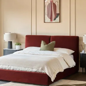 Leona toffee red velvet king ottoman storage bed