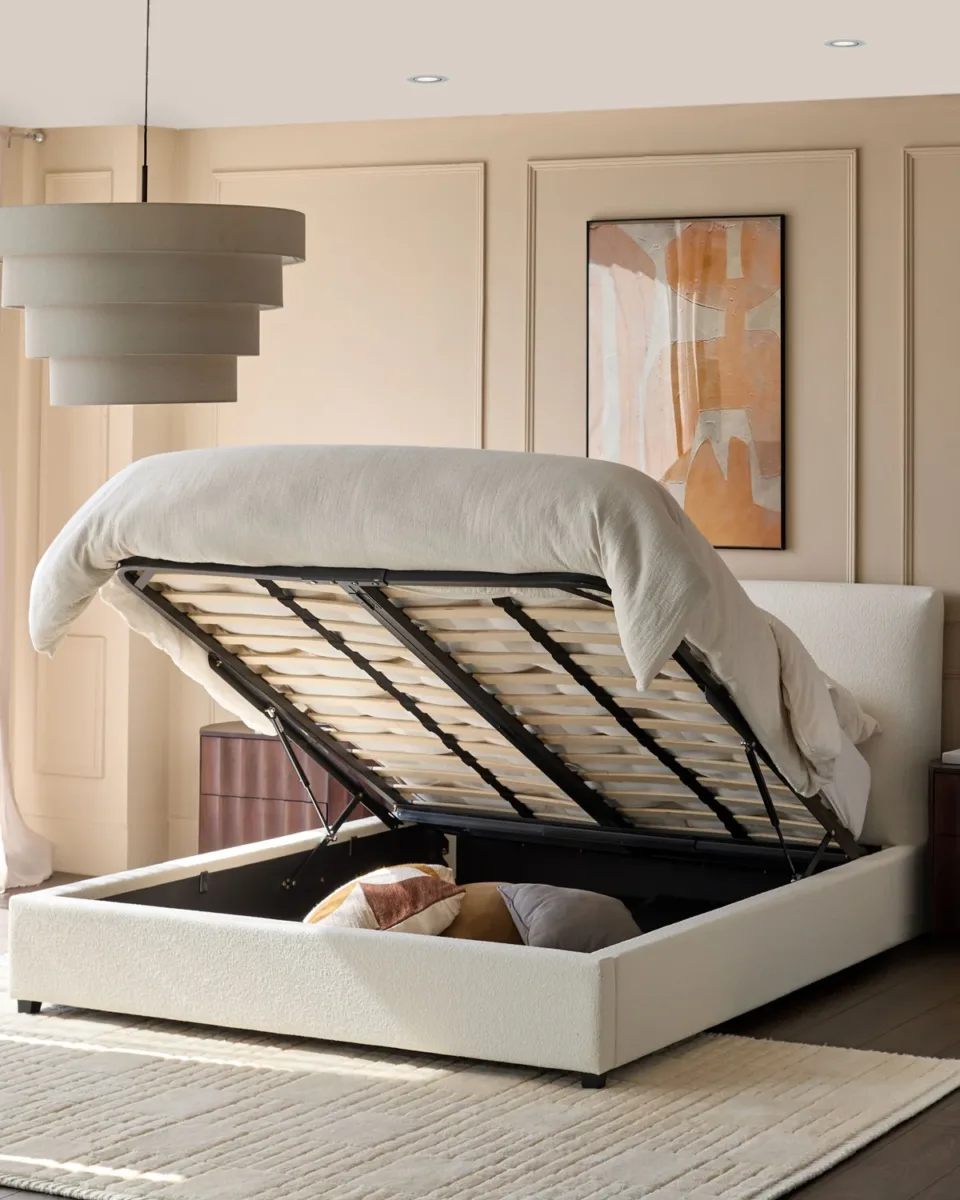 Leona Super King Ottoman Storage Bed Ivory Soft Boucle - Image 3