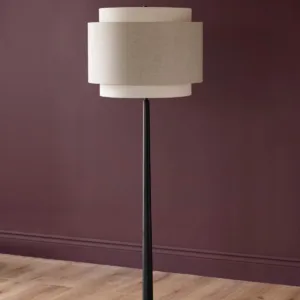Leonie natural and mocha linen black wood floor lamp