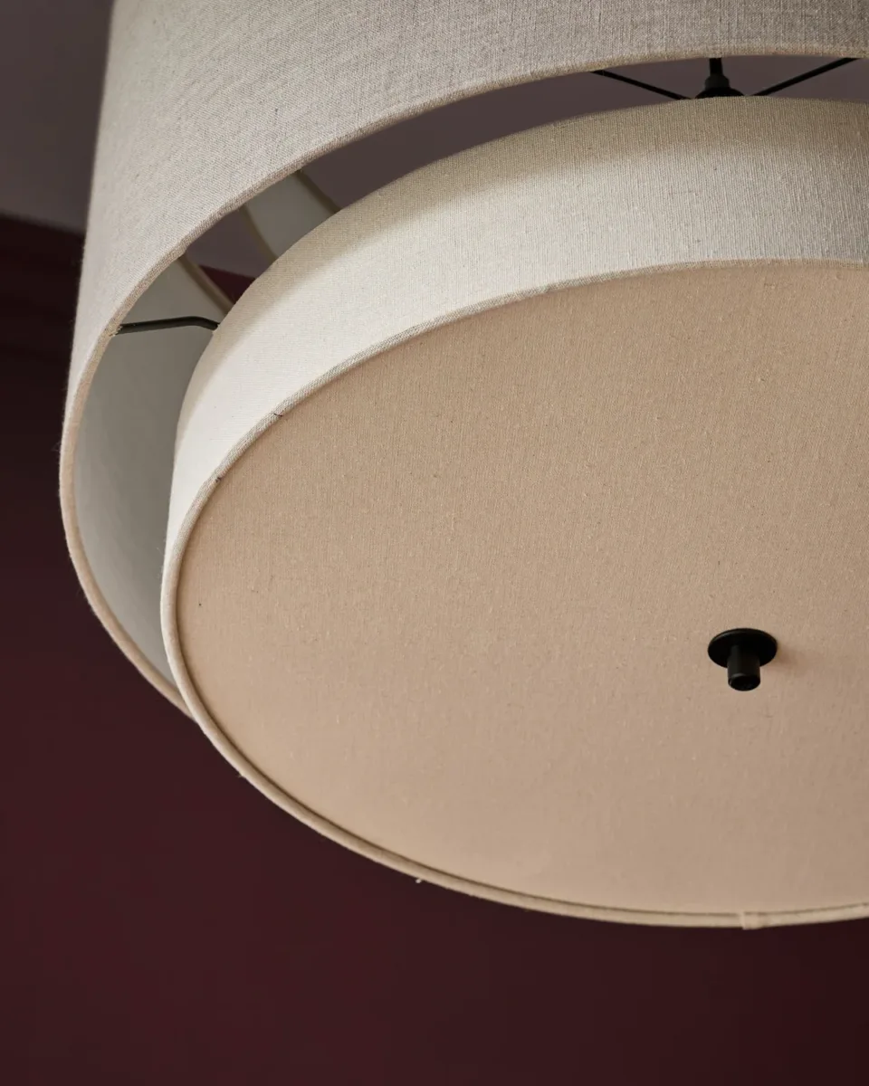 Leonie natural and mocha linen large round pendant - Image 4