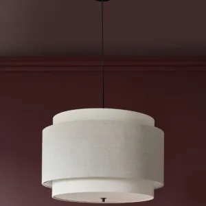 Leonie natural and mocha linen large round pendant