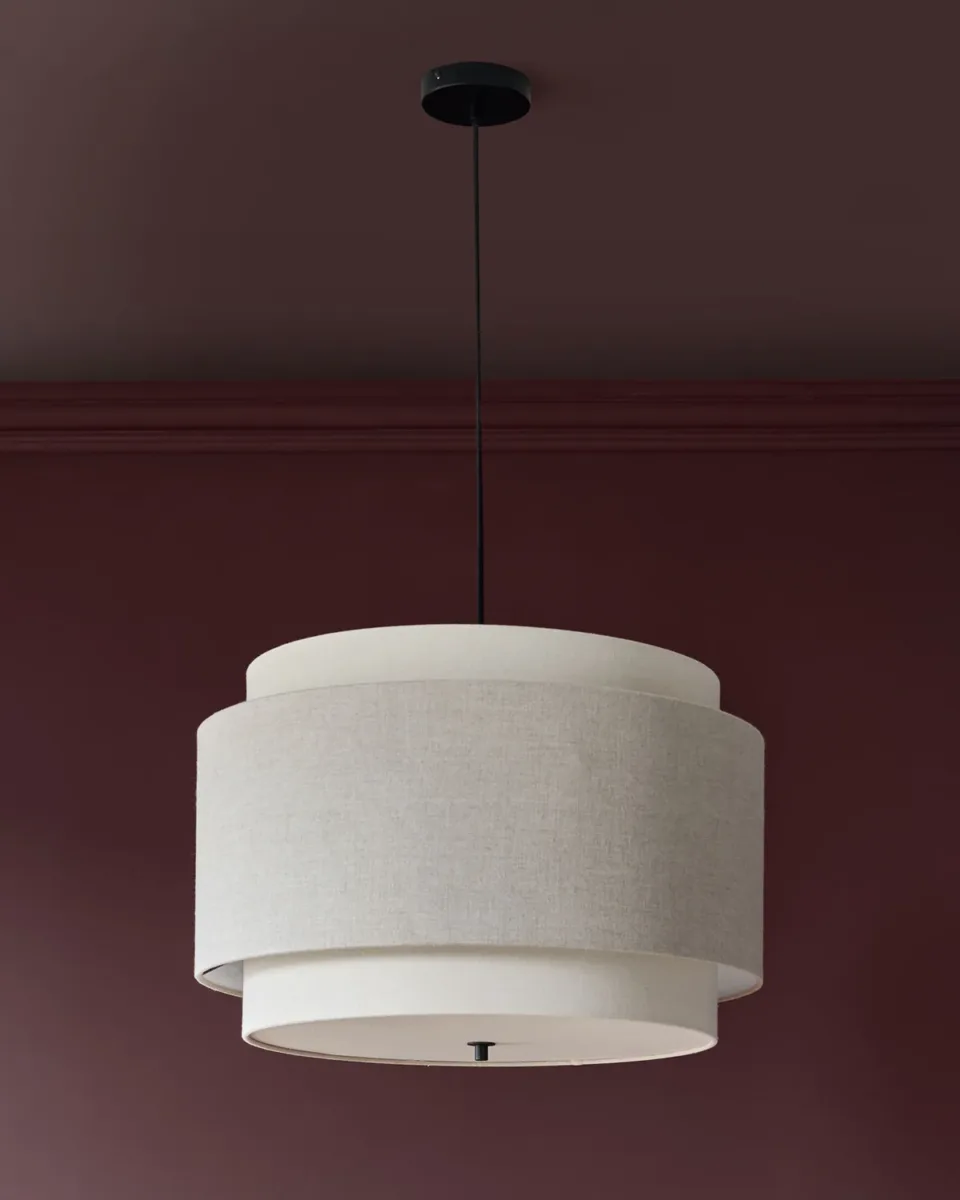 Leonie natural and mocha linen large round pendant
