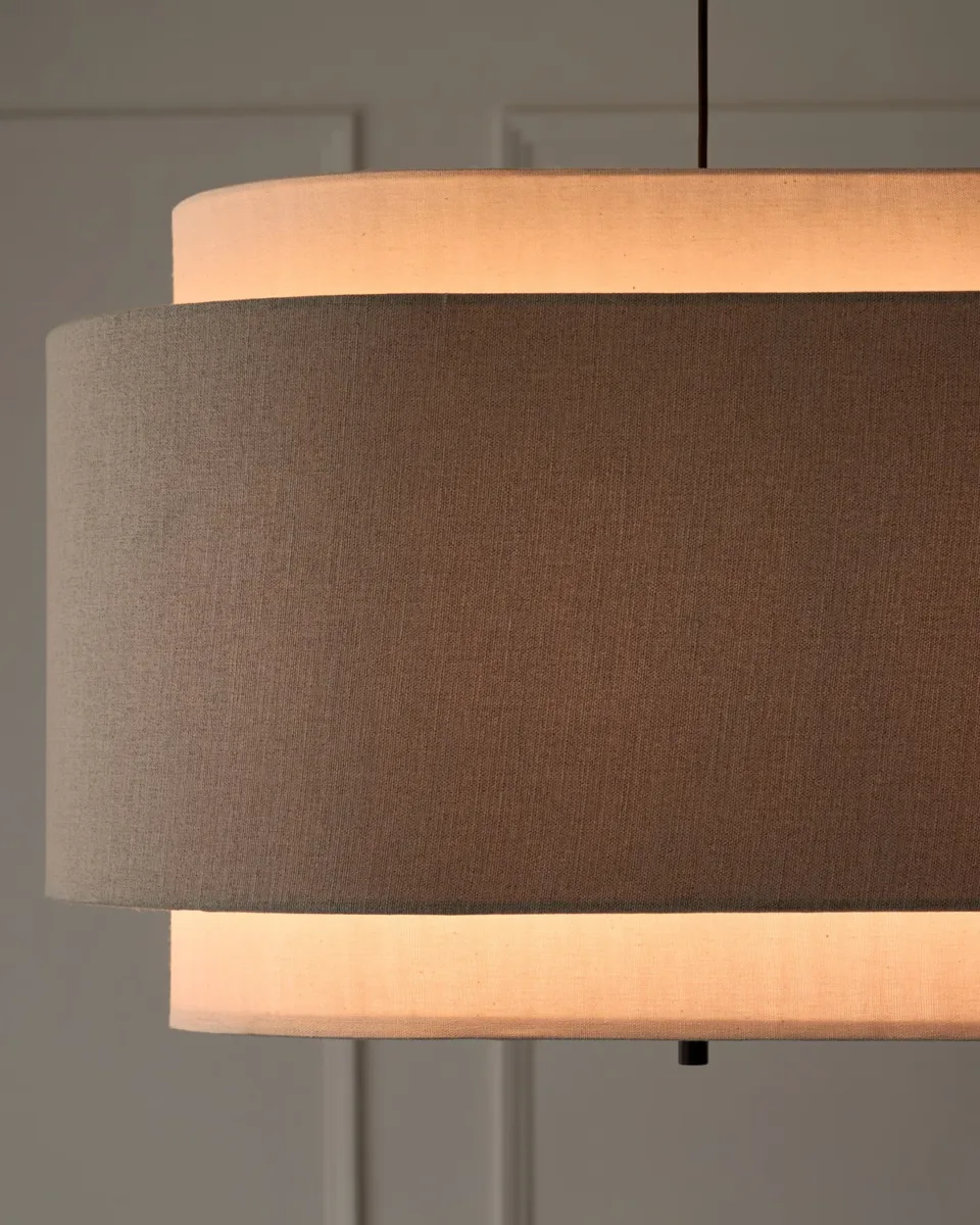 Leonie natural and mocha linen 3 bulb pendant light - Image 4