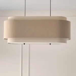 Leonie natural and mocha linen 3 bulb pendant light