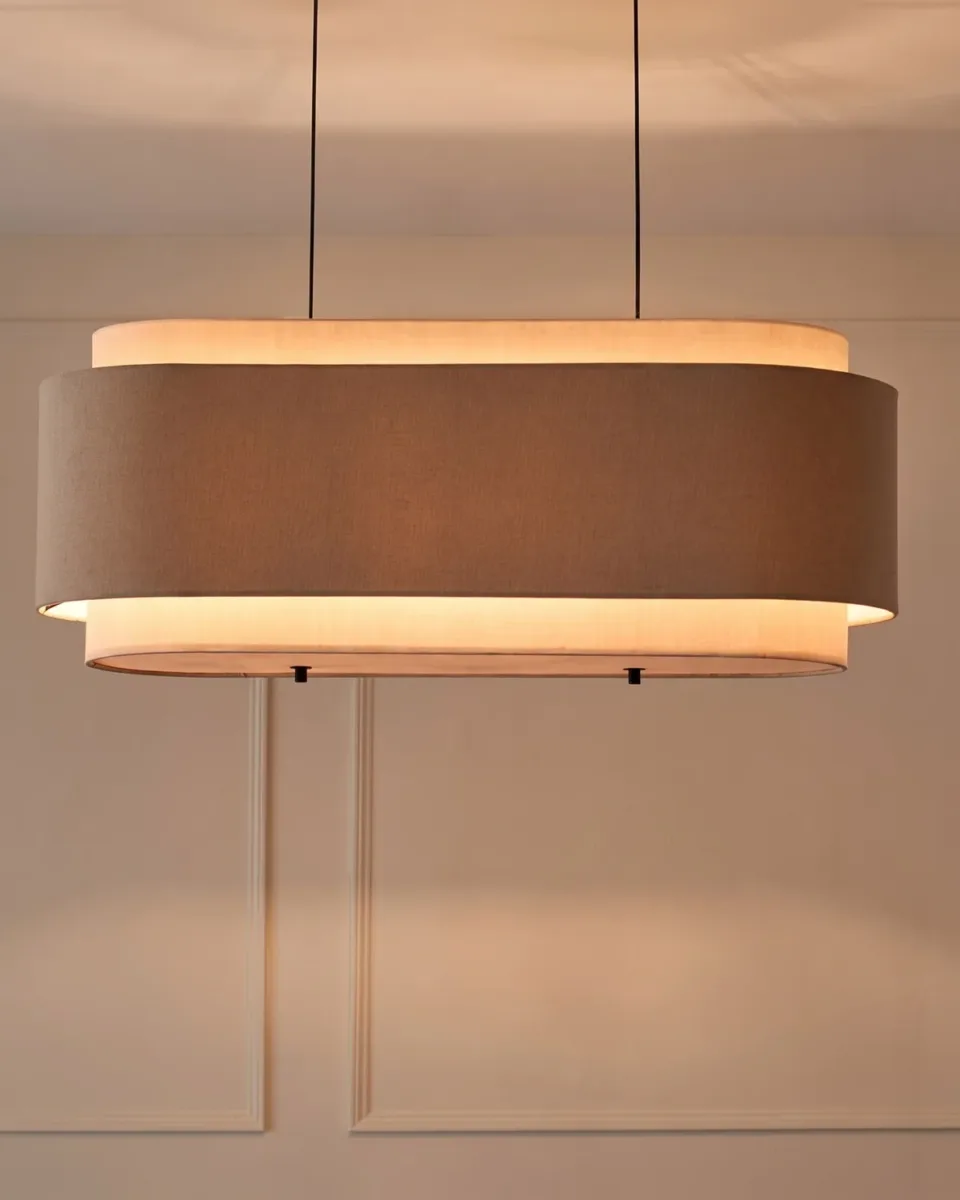 Leonie natural and mocha linen 3 bulb pendant light - Image 2
