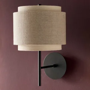 Leonie natural and mocha linen black metal wall light