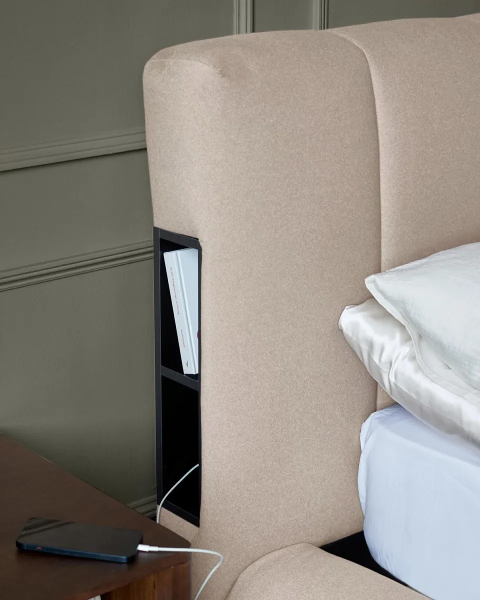 Lillian cream plush fabric king size ottoman storage bed - Image 3