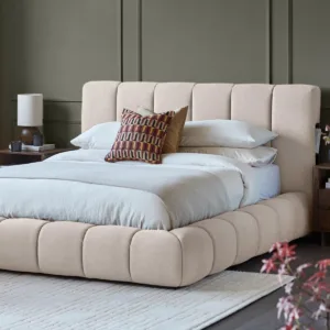 Lillian cream plush fabric super king size ottoman storage bed