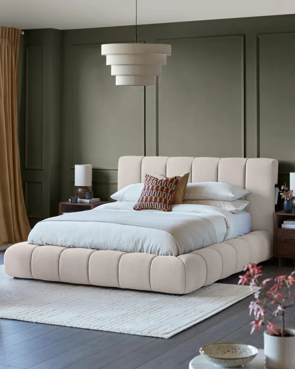 Lillian cream plush fabric king size ottoman storage bed - Image 2