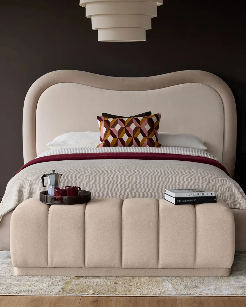 Lillian cream plush fabric bench - Image 2