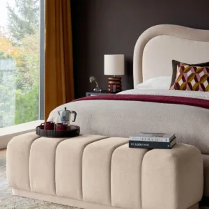 Lillian cream plush fabric bench