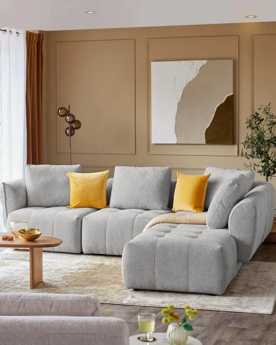 Lillian light grey fabric right hand large corner chaise sofa - Image 2