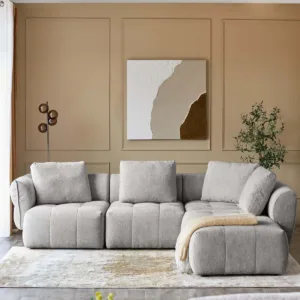 Lillian light grey fabric right hand large corner chaise sofa