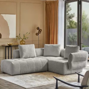 Lillian light grey fabric left hand small corner chaise sofa