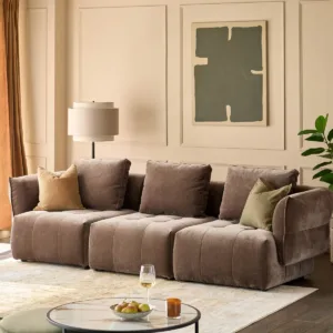 Lillian mocha fabric 3 seater sofa