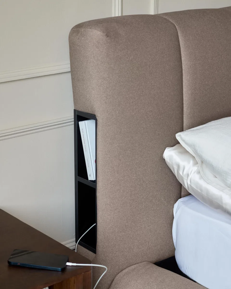 Lillian mocha plush fabric double ottoman storage bed - Image 3