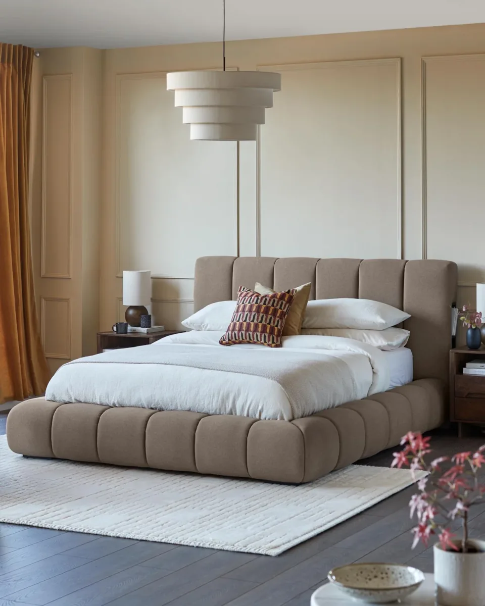 Lillian mocha plush fabric king size ottoman storage bed - Image 2