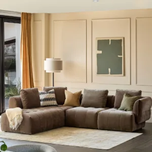 Lillian mocha fabric left hand corner chaise sofa