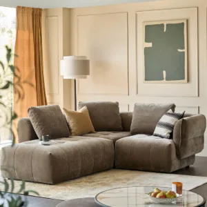 Lillian mocha fabric left hand small corner chaise sofa