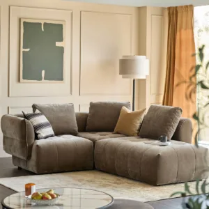 Lillian mocha fabric right hand small corner chaise sofa