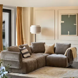Lillian mocha fabric small corner sofa