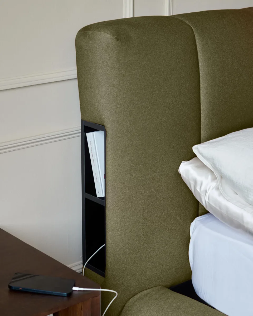 Lillian olive green fabric super king size ottoman storage bed - Image 3