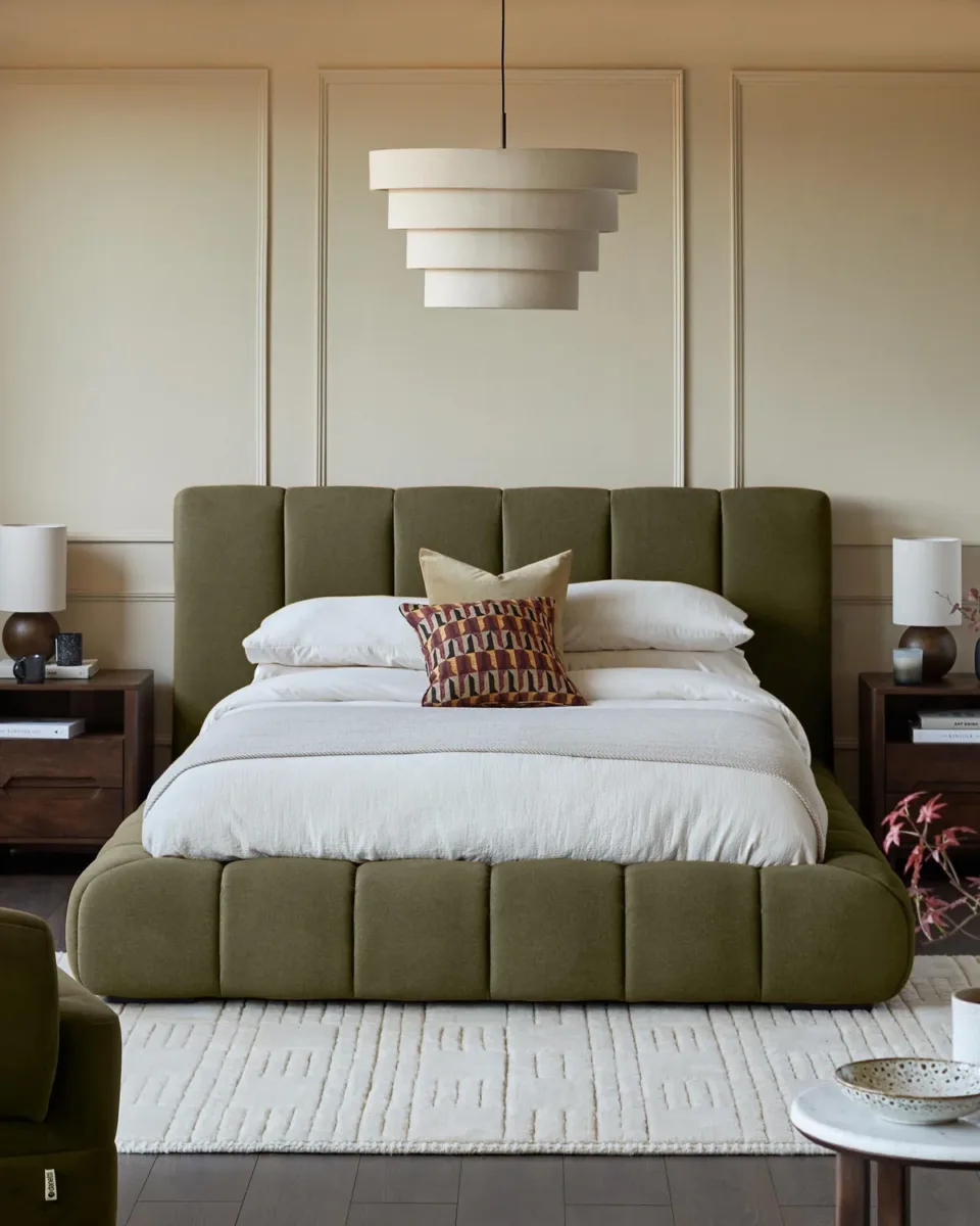 Lillian olive green fabric super king size ottoman storage bed - Image 2