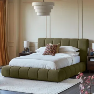 Lillian olive green fabric super king size ottoman storage bed
