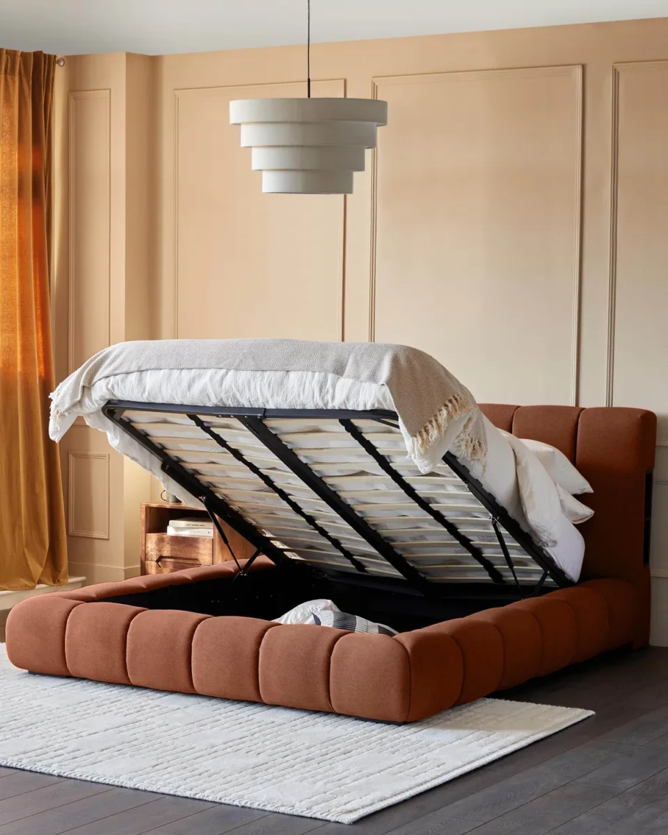 Lillian toffee red fabric super king size ottoman storage bed - Image 4
