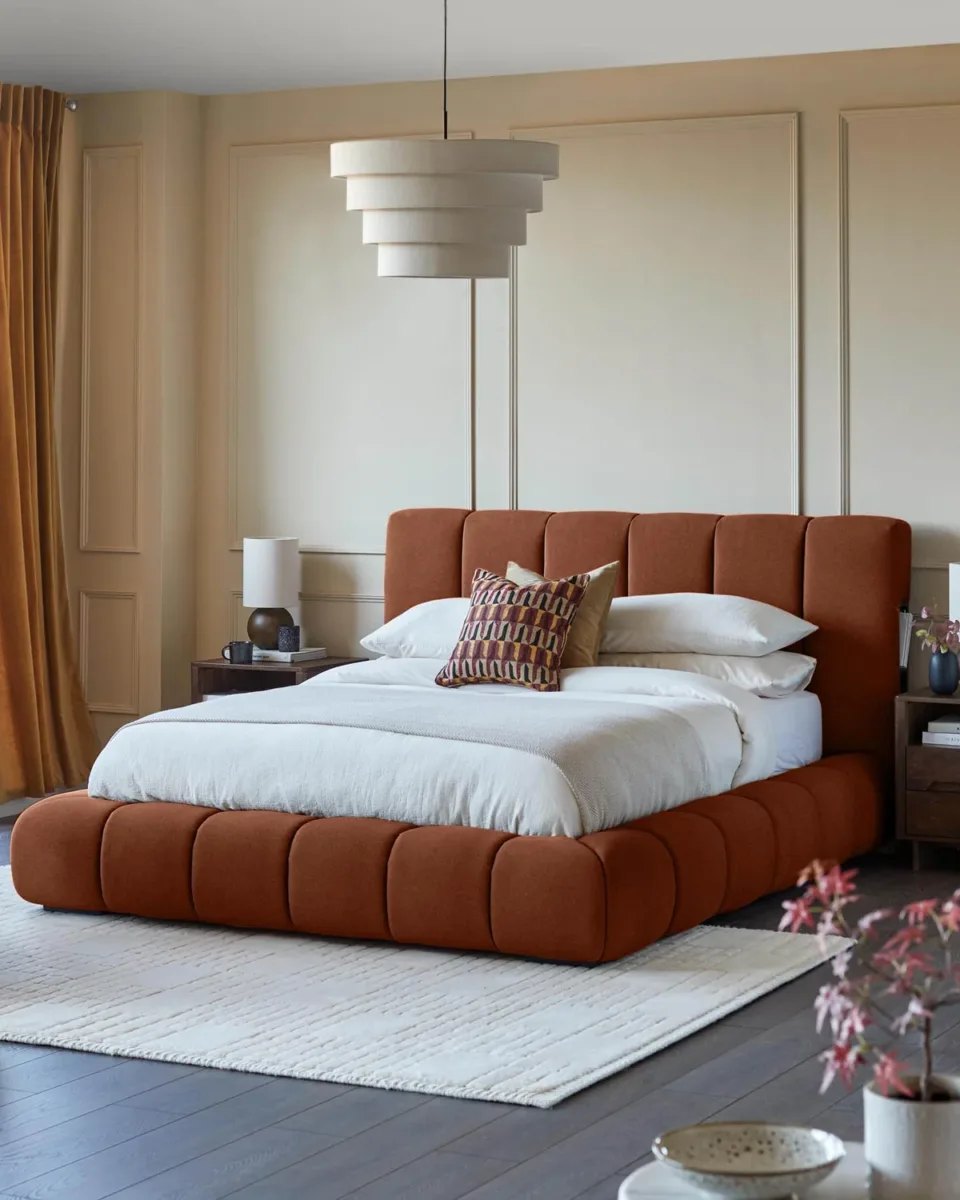 Lillian toffee red fabric super king size ottoman storage bed