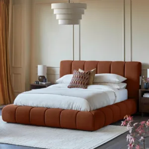 Lillian toffee red fabric king size ottoman storage bed
