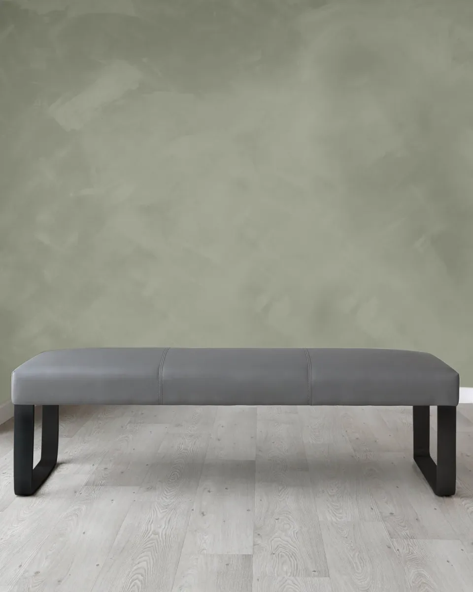 Loop Mid Grey Faux Leather & black leg 3 Seater Bench Without Backrest - Image 3