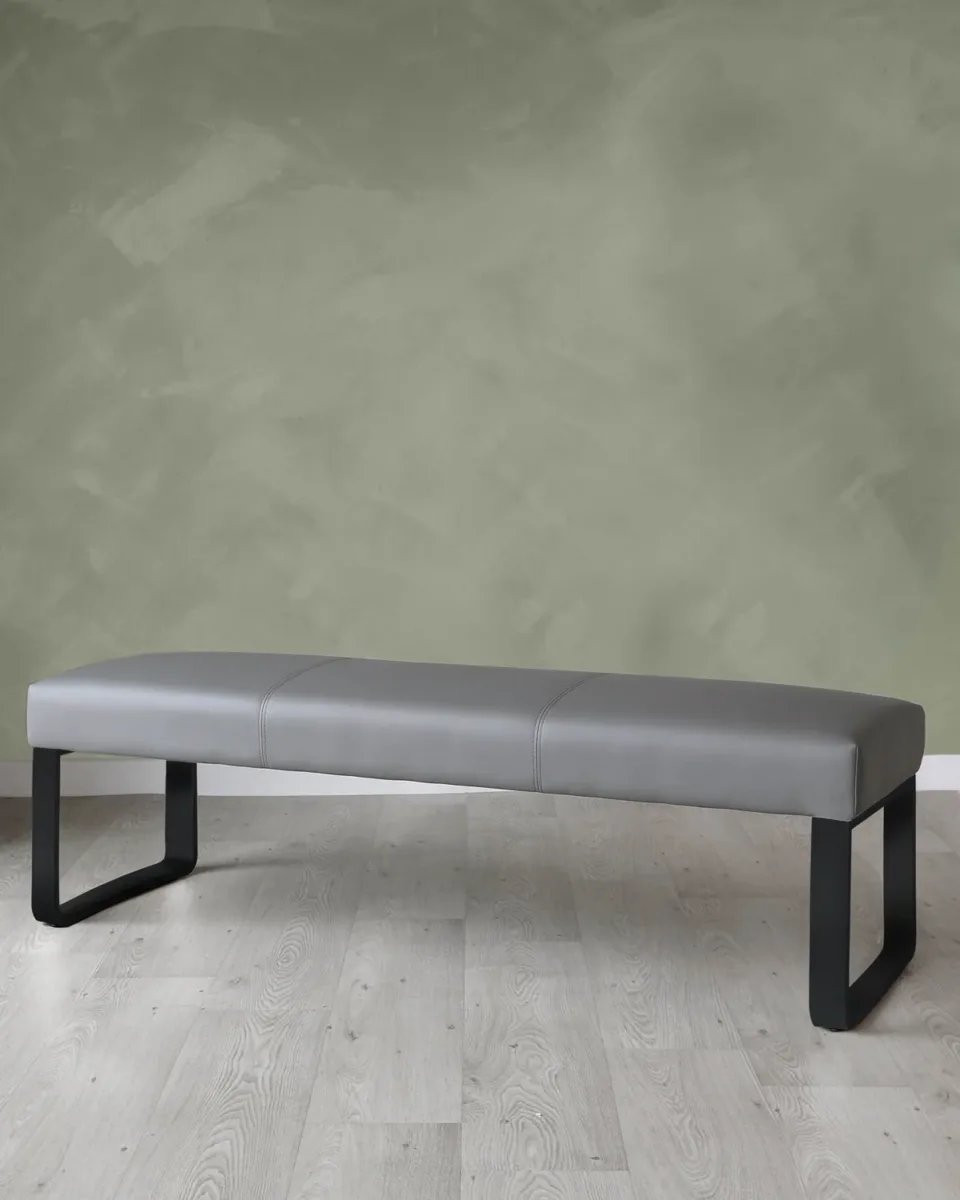 Loop Mid Grey Faux Leather & black leg 3 Seater Bench Without Backrest - Image 2